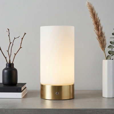 LITECRAFT Foschia Satin Brass Cylinder Rechargeable LED Touch Control Table Lamp - Image 3