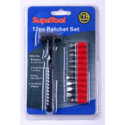 Supatool Ratchet Screwdriver Set (Pack Of 12) Black/red (One Size) from B&Q