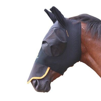 Shires Stretch Horse Fly Mask With Nose Jet Black (Pony) from B&Q