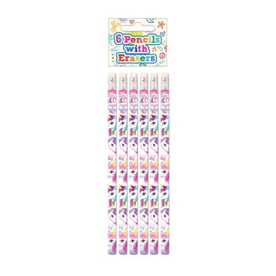 Henbrandt Unicorn Pencil With Eraser (Pack Of 6) Purple/pink/white (One Size) from B&Q