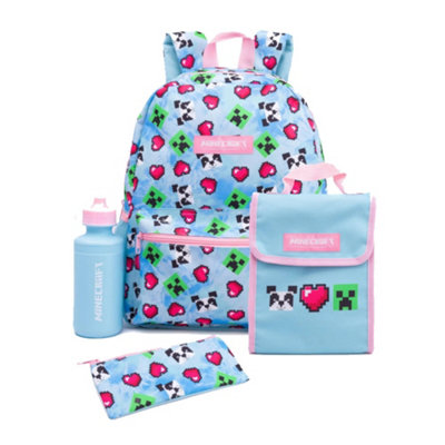 Minecraft Pixel Backpack Set Blue/pink (One Size) from B&Q