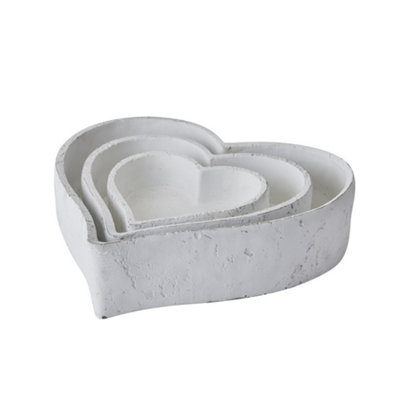 B&Q -  Ceramic Heart Decorative Bowl (Pack Of 3) White (One Size)