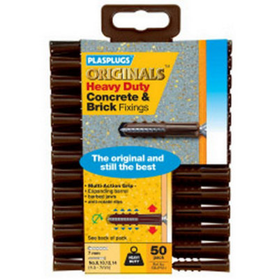 Plasplugs Heavy Duty Wall Plugs (Pack Of 50) Brown (One Size) from B&Q