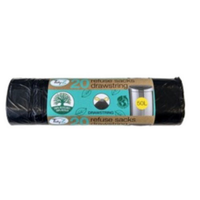 Tidyz Plastic Drawstring Bin Bags (Pack Of 20) Black (One Size) from B&Q