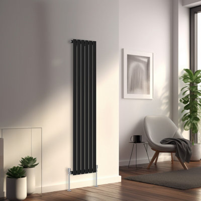 Right Radiators 1600X408 mm Vertical Single Flat Panel Designer Radiator Black