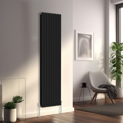 B&Q -  1800X544 mm Vertical Double Flat Panel Designer Radiator Black