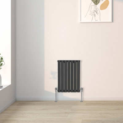 B&Q -  600X413mm Horizontal Single Oval Column Designer Radiator Black