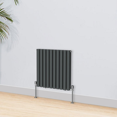 B&Q -  600X590mm Horizontal Double Oval Column Designer Radiator Anthracite