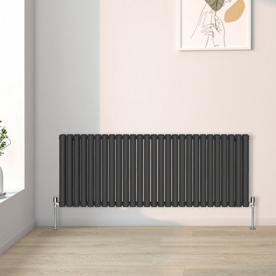 B&Q -  600X1593mm Horizontal Double Oval Column Designer Radiator Black