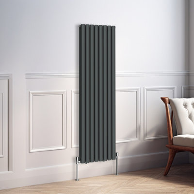 Right Radiators 1600X472mm Vertical Double Oval Column Designer Radiator Anthracite from B&Q