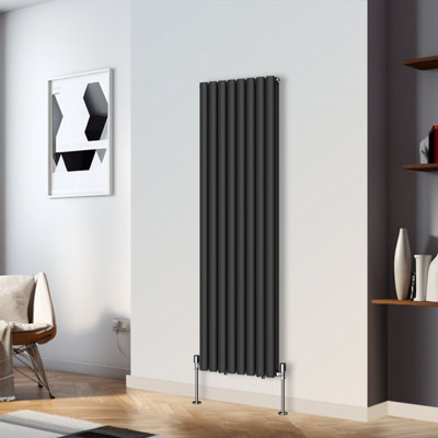 B&Q -  1600X472mm Vertical Double Oval Column Designer Radiator Black