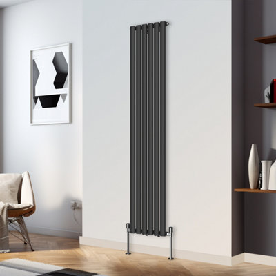 Right Radiators 1800X354mm Vertical Single Oval Column Designer Radiator Black from B&Q