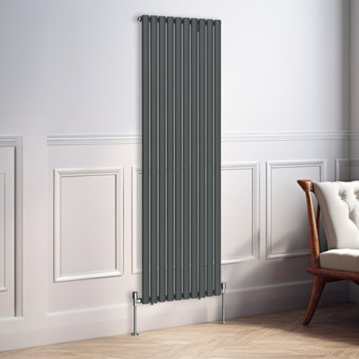 Right Radiators 1800X590mm Vertical Single Oval Column Designer Radiator Anthracite from B&Q