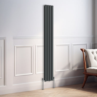 Right Radiators 1800X236mm Vertical Double Oval Column Designer Radiator Anthracite from B&Q