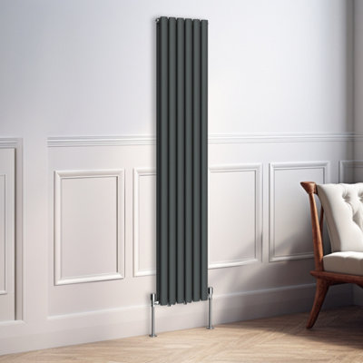 Right Radiators 1800X354mm Vertical Double Oval Column Designer Radiator Anthracite from B&Q