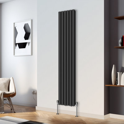Right Radiators 1800X354mm Vertical Double Oval Column Designer Radiator Black from B&Q