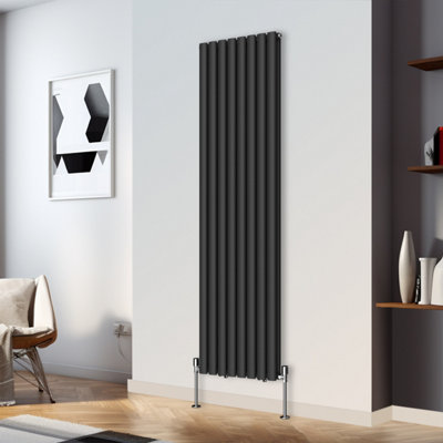 B&Q -  1800X472mm Vertical Double Oval Column Designer Radiator Black