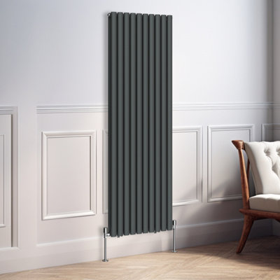 Right Radiators 1800X590mm Vertical Double Oval Column Designer Radiator Anthracite from B&Q