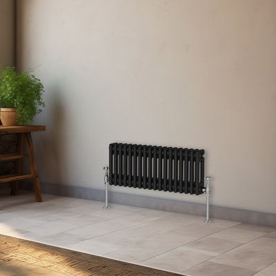 B&Q -  300X830 mm Horizontal Traditional 2 Column Cast Iron Style Radiator Black