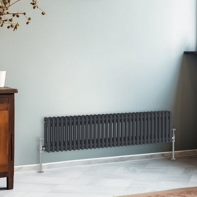 B&Q -  300X1460 mm Horizontal Traditional 2 Column Cast Iron Style Radiator Anthracite