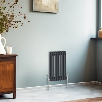B&Q -  600X425 mm Horizontal Traditional 2 Column Cast Iron Style Radiator Anthracite