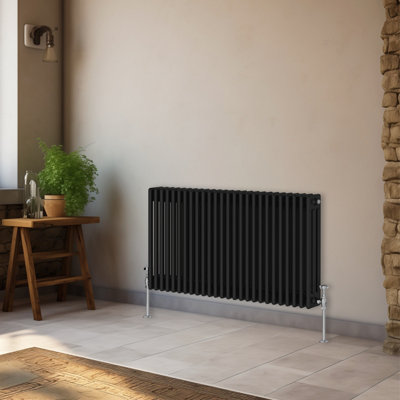 B&Q -  600X1192 mm Horizontal Traditional 3 Column Cast Iron Style Radiator Black