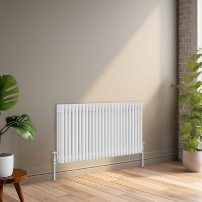 B&Q -  600X1192 mm Horizontal Traditional 3 Column Cast Iron Style Radiator White