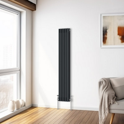 B&Q -  1500X292 mm Vertical Traditional 3 Column Cast Iron Style Radiator Anthracite