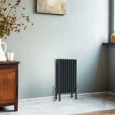 B&Q -  600X425 mm Horizontal Traditional 4 Column Cast Iron Style Radiator Anthracite