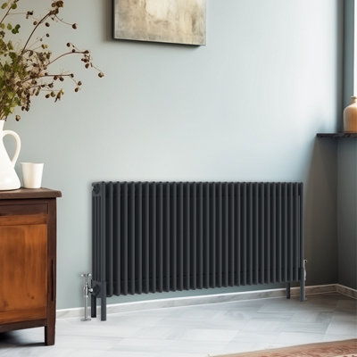 B&Q -  600X1460 mm Horizontal Traditional 4 Column Cast Iron Style Radiator Anthracite