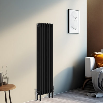 B&Q -  1500X380 mm Vertical Traditional 4 Column Cast Iron Style Radiator Black