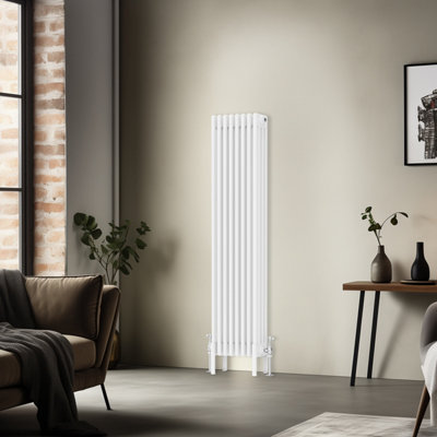 B&Q -  1500X380 mm Vertical Traditional 4 Column Cast Iron Style Radiator White