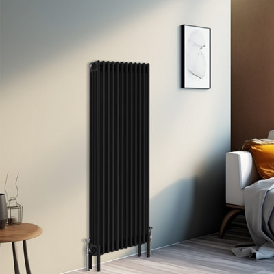 B&Q -  1500X560 mm Vertical Traditional 4 Column Cast Iron Style Radiator Black