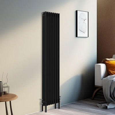 B&Q -  1800X380 mm Vertical Traditional 4 Column Cast Iron Style Radiator Black
