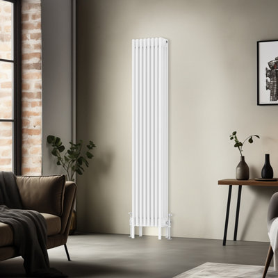 B&Q -  1800X380 mm Vertical Traditional 4 Column Cast Iron Style Radiator White