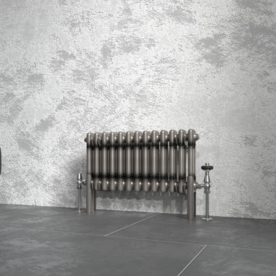 B&Q -  300X605 mm Horizontal Traditional 2 Column Cast Iron Style Radiator Raw Metal