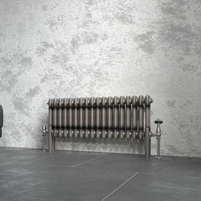 B&Q -  300X830 mm Horizontal Traditional 2 Column Cast Iron Style Radiator Raw Metal