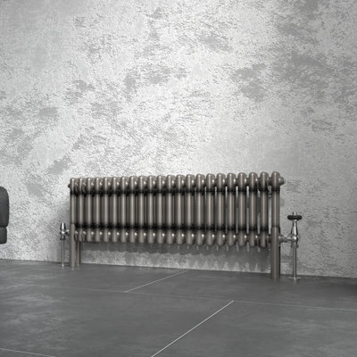 B&Q -  300X1010 mm Horizontal Traditional 2 Column Cast Iron Style Radiator Raw Metal
