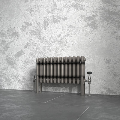 B&Q -  300X607 mm Horizontal Traditional 3 Column Cast Iron Style Radiator Raw Metal