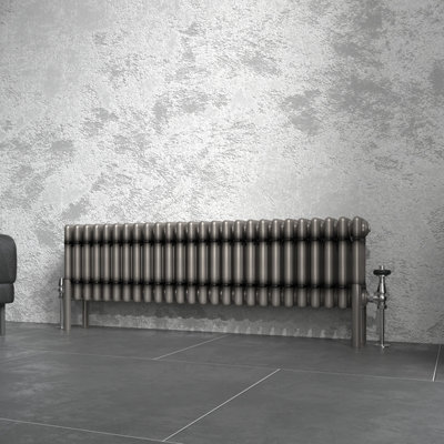 B&Q -  300X1190 mm Horizontal Traditional 4 Column Cast Iron Style Radiator Raw Metal