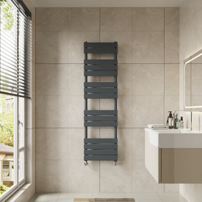 B&Q -  1600X450 mm Flat Panel Heated Towel Rail Radiator Bathroom Ladder Warmer Anthracite