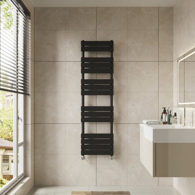 B&Q -  1600X450 mm Flat Panel Heated Towel Rail Radiator Bathroom Ladder Warmer Black