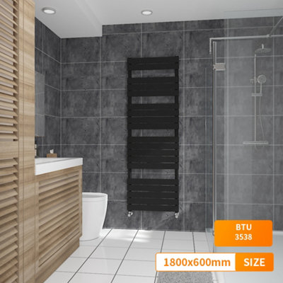 B&Q -  1800X600 mm Flat Panel Heated Towel Rail Radiator Bathroom Ladder Warmer Black