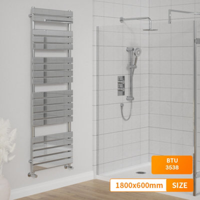 B&Q -  1800X600 mm Flat Panel Heated Towel Rail Radiator Bathroom Ladder Warmer Chrome