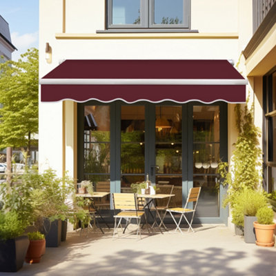 Sundaze Garden Manual Retractable Awning Patio Canopy Sun Shade Shelter Angle Adjustable 2.5X2M Wind Red from B&Q
