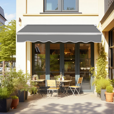 Sundaze Garden Manual Retractable Awning Patio Canopy Sun Shade Shelter Angle Adjustable 3.5X2.5M Grey from B&Q