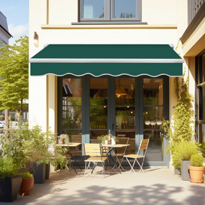 Sundaze Garden Manual Retractable Awning Patio Canopy Sun Shade Shelter Angle Adjustable 4.5X3M Green from B&Q