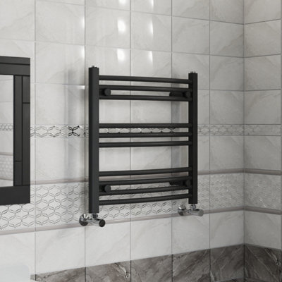 B&Q -  600X600 mm Curved Heated Towel Rail Radiator Bathroom Ladder Warmer Black