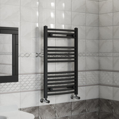 Right Radiators 800X500 mm Curved Heated Towel Rail Radiator Bathroom Ladder Warmer Black from B&Q