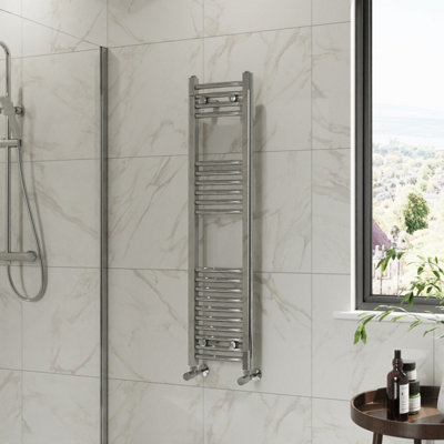 B&Q -  1200X300 mm Curved Heated Towel Rail Radiator Bathroom Ladder Warmer Chrome